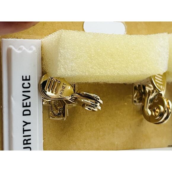 Vintage New on Card Monet Clip On Earrings Gold Tone Swirl Rhinestone JCP Huggie - Picture 14 of 15